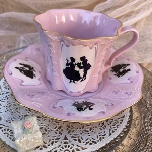 H&C Czech Porcelain Cup Saucer-Pink Porcelain-Dancing Couple Silhouette-Gift